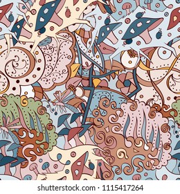 Tracery seamless pattern. Mehndi design. Ethnic colorful doodle texture. Curved doodling background. Vector