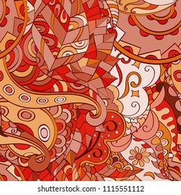 Tracery seamless pattern. Mehndi design. Ethnic colorful doodle texture. Curved doodling background. Vector