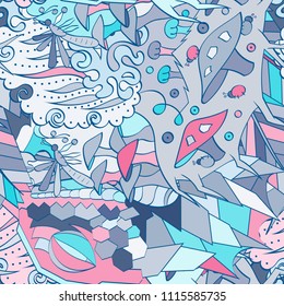 Tracery seamless pattern. Mehndi design. Ethnic colorful doodle texture. Curved doodling background. Vector