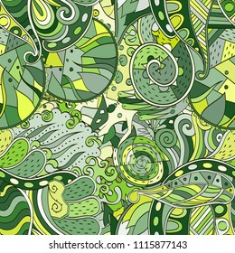 Tracery seamless pattern. Mehndi design. Ethnic colorful doodle texture. Curved doodling background. Vector
