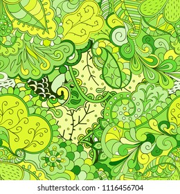 Tracery seamless pattern. Mehndi design. Ethnic colorful doodle texture. Curved doodling background. Vector