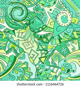 Tracery seamless pattern. Mehndi design. Ethnic colorful doodle texture. Curved doodling background. Vector