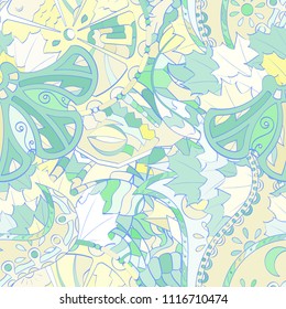 Tracery seamless pattern. Mehndi design. Ethnic colorful doodle texture. Curved doodling background. Vector