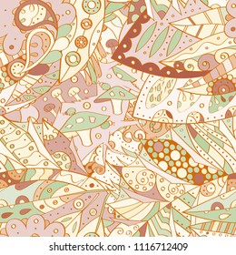 Tracery seamless pattern. Mehndi design. Ethnic colorful doodle texture. Curved doodling background. Vector