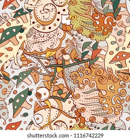 Tracery seamless pattern. Mehndi design. Ethnic colorful doodle texture. Curved doodling background. Vector