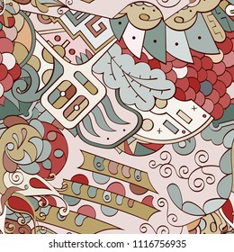 Tracery seamless pattern. Mehndi design. Ethnic colorful doodle texture. Curved doodling background. Vector