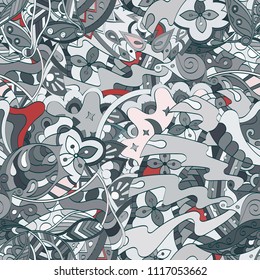 Tracery seamless pattern. Mehndi design. Ethnic colorful doodle texture. Curved doodling background. Vector