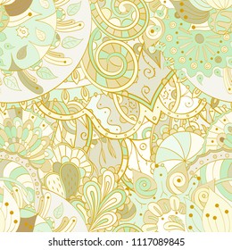 Tracery seamless pattern. Mehndi design. Ethnic colorful doodle texture. Curved doodling background. Vector