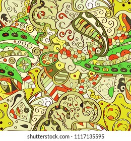 Tracery seamless pattern. Mehndi design. Ethnic colorful doodle texture. Curved doodling background. Vector