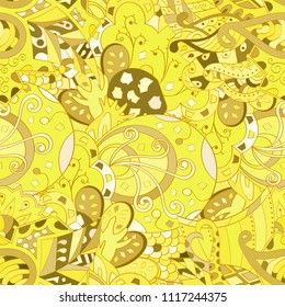 Tracery seamless pattern. Mehndi design. Ethnic colorful doodle texture. Curved doodling background. Vector