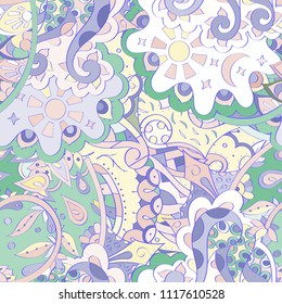 Tracery seamless pattern. Mehndi design. Ethnic colorful doodle texture. Curved doodling background. Vector
