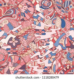Tracery seamless pattern. Mehndi design. Ethnic colorful doodle texture. Curved doodling background. Vector