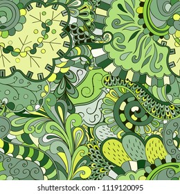 Tracery seamless pattern. Mehndi design. Ethnic colorful doodle texture. Curved doodling background. Vector