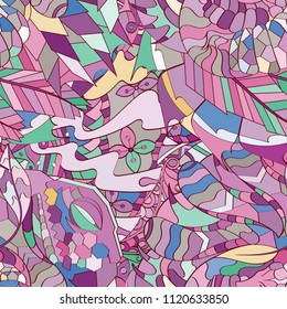 Tracery seamless pattern. Mehndi design. Ethnic colorful doodle texture. Curved doodling background. Vector