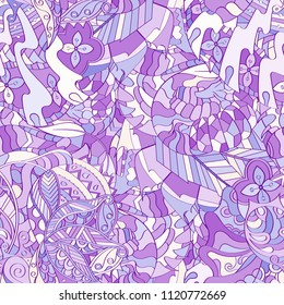 Tracery seamless pattern. Mehndi design. Ethnic colorful doodle texture. Curved doodling background. Vector