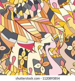 Tracery seamless pattern. Mehndi design. Ethnic colorful doodle texture. Curved doodling background. Vector