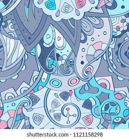 Tracery seamless pattern. Mehndi design. Ethnic colorful doodle texture. Curved doodling background. Vector