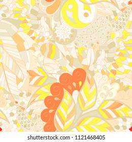 Tracery seamless pattern. Mehndi design. Ethnic colorful doodle texture. Curved doodling background. Vector