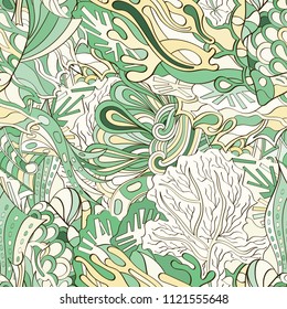 Tracery seamless pattern. Mehndi design. Ethnic colorful doodle texture. Curved doodling background. Vector