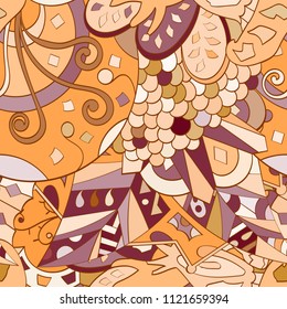 Tracery seamless pattern. Mehndi design. Ethnic colorful doodle texture. Curved doodling background. Vector