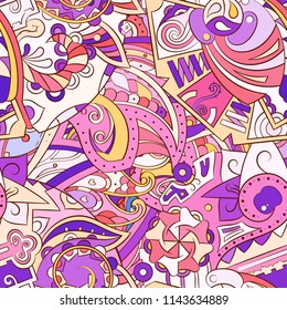 Tracery seamless pattern. Mehndi design. Ethnic colorful doodle texture. Curved doodling background. Vector