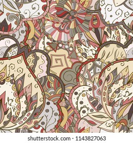Tracery seamless pattern. Mehndi design. Ethnic colorful doodle texture. Curved doodling background. Vector