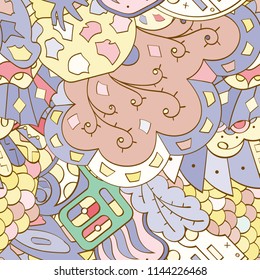 Tracery seamless pattern. Mehndi design. Ethnic colorful doodle texture. Curved doodling background. Vector