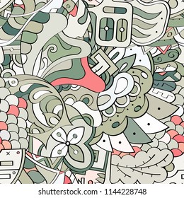 Tracery seamless pattern. Mehndi design. Ethnic colorful doodle texture. Curved doodling background. Vector
