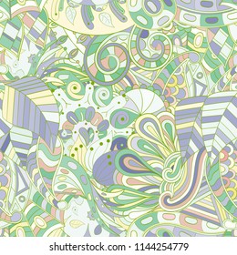Tracery seamless pattern. Mehndi design. Ethnic colorful doodle texture. Curved doodling background. Vector