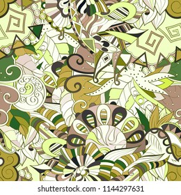 Tracery seamless pattern. Mehndi design. Ethnic colorful doodle texture. Curved doodling background. Vector