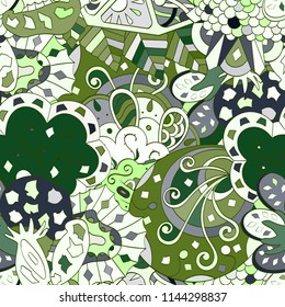 Tracery seamless pattern. Mehndi design. Ethnic colorful doodle texture. Curved doodling background. Vector