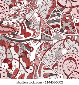 Tracery seamless pattern. Mehndi design. Ethnic colorful doodle texture. Curved doodling background. Vector