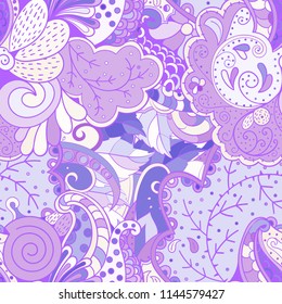 Tracery seamless pattern. Mehndi design. Ethnic colorful doodle texture. Curved doodling background. Vector