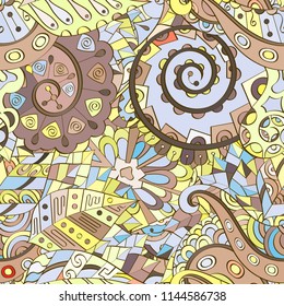 Tracery seamless pattern. Mehndi design. Ethnic colorful doodle texture. Curved doodling background. Vector