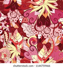 Tracery seamless pattern. Mehndi design. Ethnic colorful doodle texture. Curved doodling background. Vector
