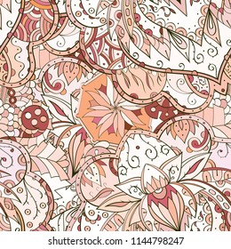 Tracery seamless pattern. Mehndi design. Ethnic colorful doodle texture. Curved doodling background. Vector