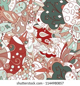 Tracery seamless pattern. Mehndi design. Ethnic colorful doodle texture. Curved doodling background. Vector