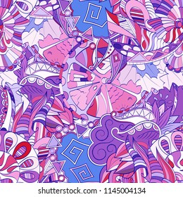 Tracery seamless pattern. Mehndi design. Ethnic colorful doodle texture. Curved doodling background. Vector