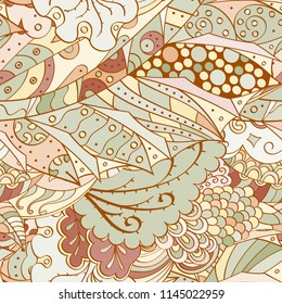 Tracery seamless pattern. Mehndi design. Ethnic colorful doodle texture. Curved doodling background. Vector