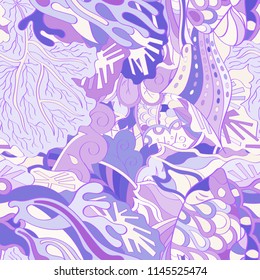 Tracery seamless pattern. Mehndi design. Ethnic colorful doodle texture. Curved doodling background. Vector