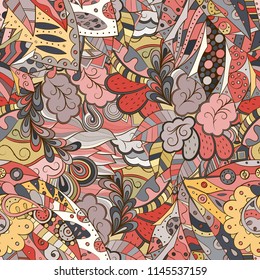 Tracery seamless pattern. Mehndi design. Ethnic colorful doodle texture. Curved doodling background. Vector