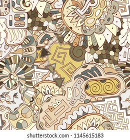 Tracery seamless pattern. Mehndi design. Ethnic colorful doodle texture. Curved doodling background. Vector