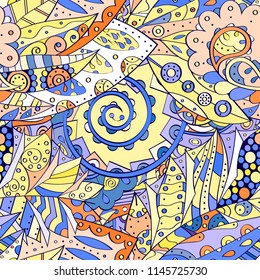 Tracery seamless pattern. Mehndi design. Ethnic colorful doodle texture. Curved doodling background. Vector