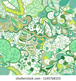 Tracery seamless pattern. Mehndi design. Ethnic colorful doodle texture. Curved doodling background. Vector