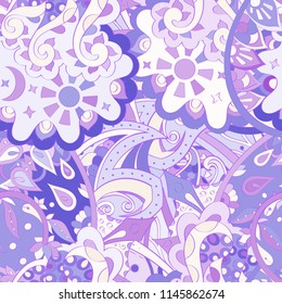 Tracery seamless pattern. Mehndi design. Ethnic colorful doodle texture. Curved doodling background. Vector