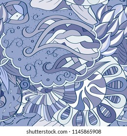 Tracery seamless pattern. Mehndi design. Ethnic colorful doodle texture. Curved doodling background. Vector