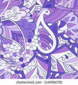 Tracery seamless pattern. Mehndi design. Ethnic colorful doodle texture. Curved doodling background. Vector