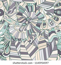 Tracery seamless pattern. Mehndi design. Ethnic colorful doodle texture. Curved doodling background. Vector