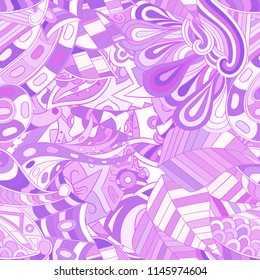 Tracery seamless pattern. Mehndi design. Ethnic colorful doodle texture. Curved doodling background. Vector