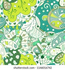 Tracery seamless pattern. Mehndi design. Ethnic colorful doodle texture. Curved doodling background. Vector
